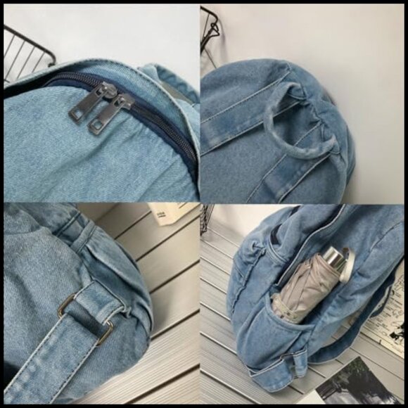 Vintage Denim Backpack Lightweight Travel Daypack Adjustable Straps Y2K Style main image 2